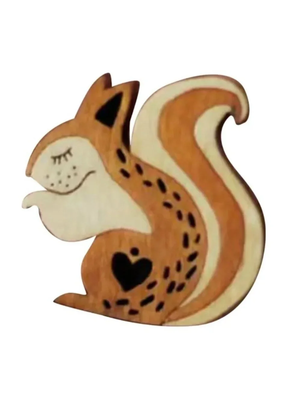 Wooden Squirrel Brooch with Hearts